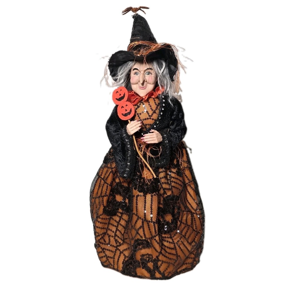 Halloween Witch Standing Black Sequin Skull Dress Hat Rhinestones Pumpkin 🎃